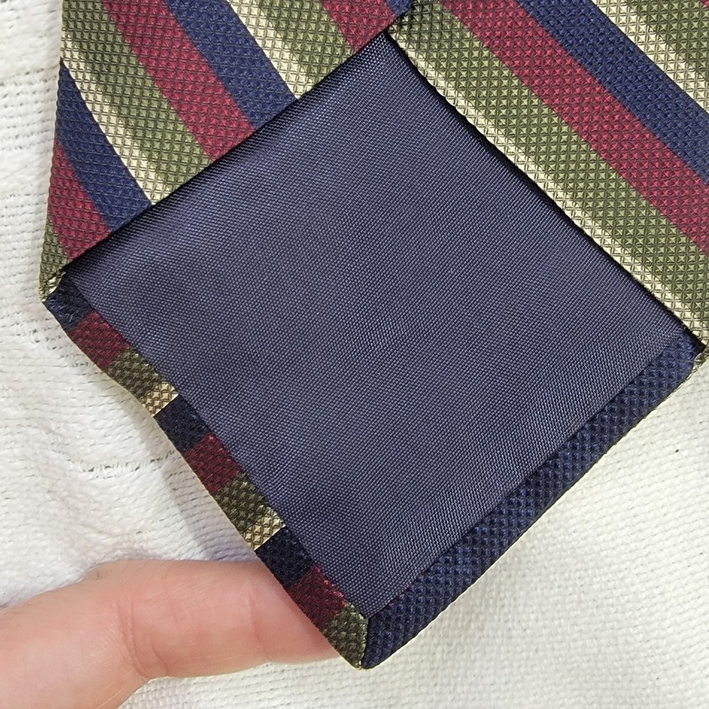 Vintage GAP Repp Silk Regimental Striped Tie Made in USA Burgundy Green Navy - Picture 10 of 10